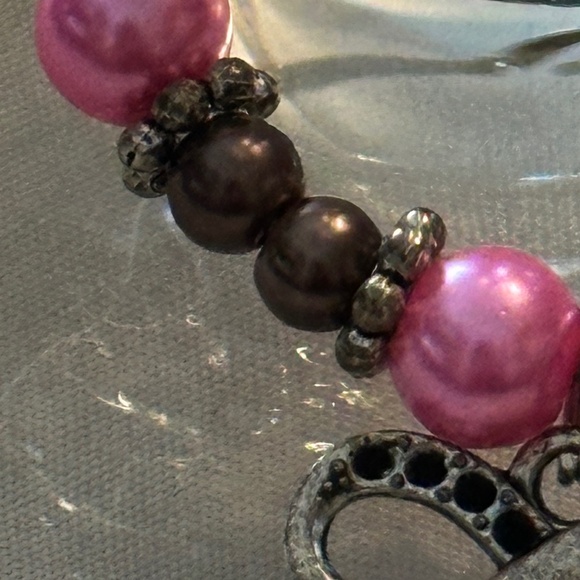 3/$15 Wine glass tag stainless steel hoop, pink & mocha beads infinity charm - Picture 5 of 12